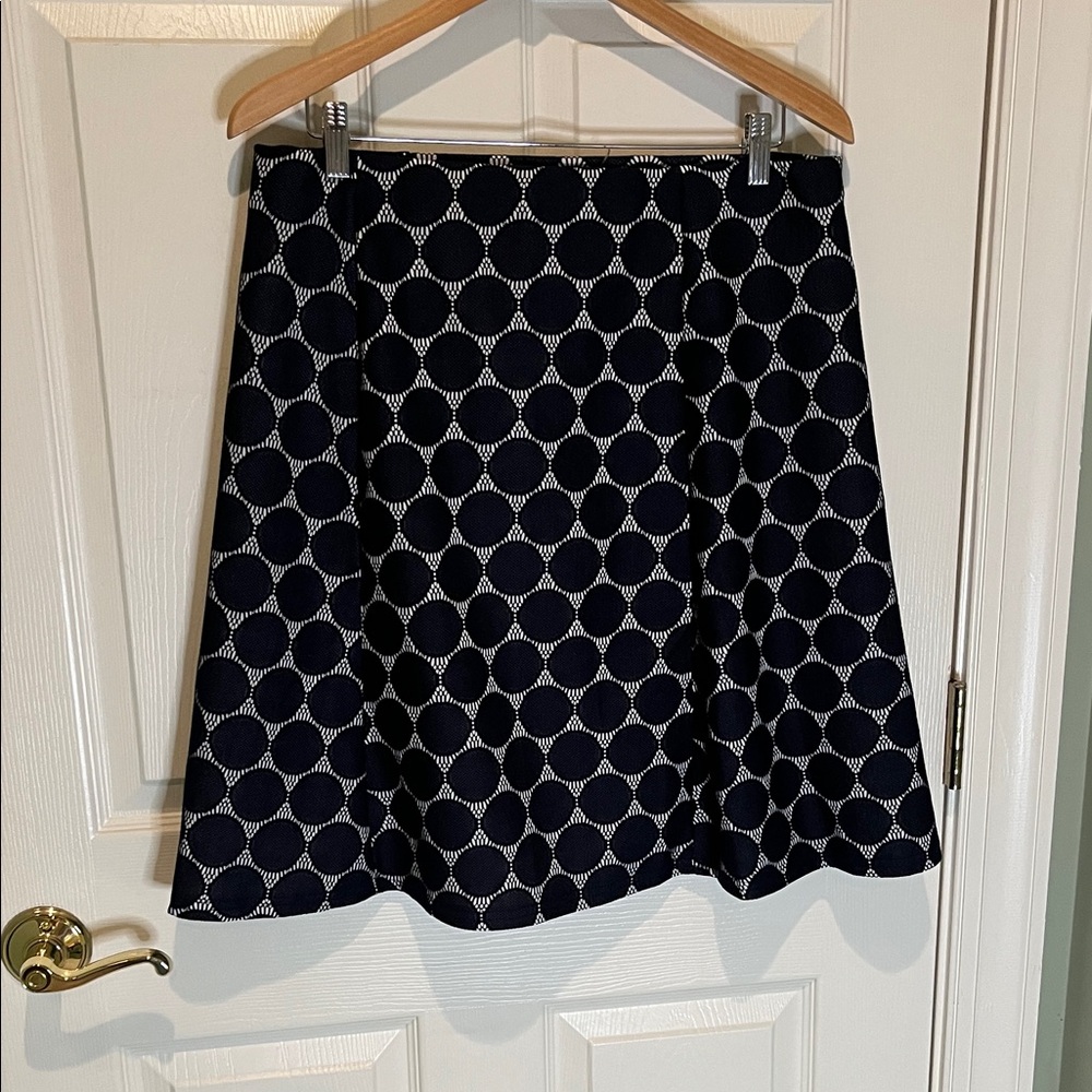 Renee C. Navy and White Circle-Print A-Line Skirt